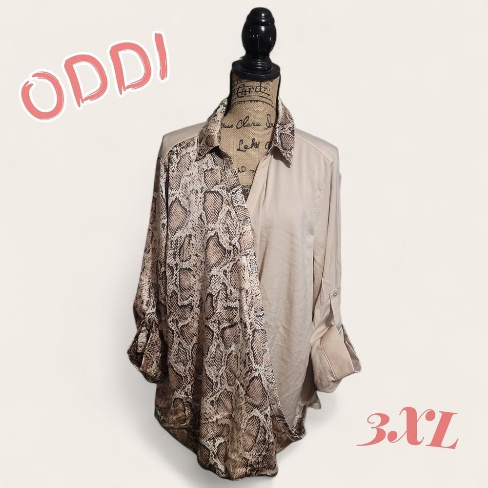 Oddi Snake Print and Beige Flap Over Top Shirt 3XL